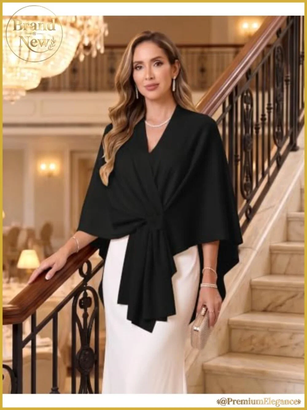 Cashmere Blend Shawl Wrap Open Front Poncho Sweater Knit Ruana